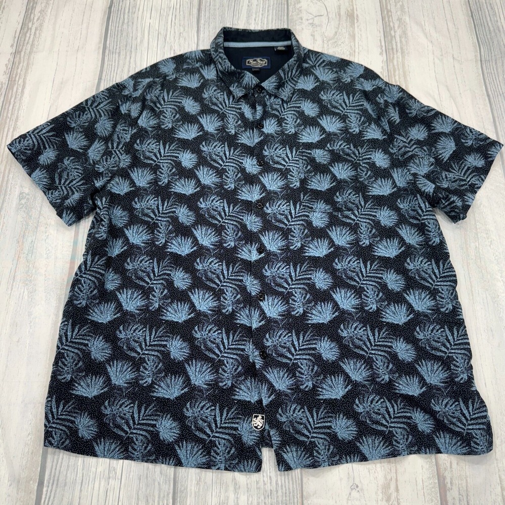 Nat Nast Hawaiian Button Shirt 2XL Blue Silk Cotton‎ Palm Floral Mens